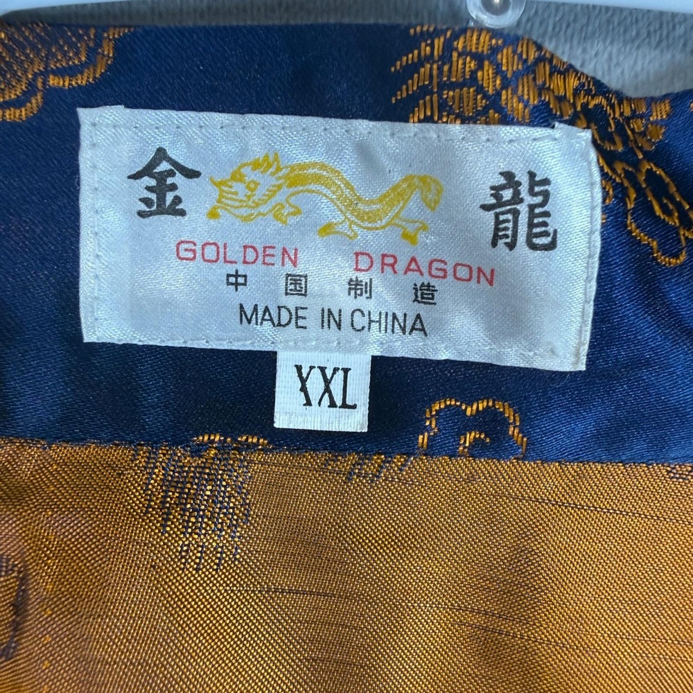 Vintage 1970s Golden Dragon Chinese Brocade Tang Jacket XXL Navy Gold Dragon - Picture 8 of 14